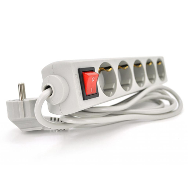 Power filtr 3.0м RITAR G530CU, 5 розеток, 220В, 10А, сірий