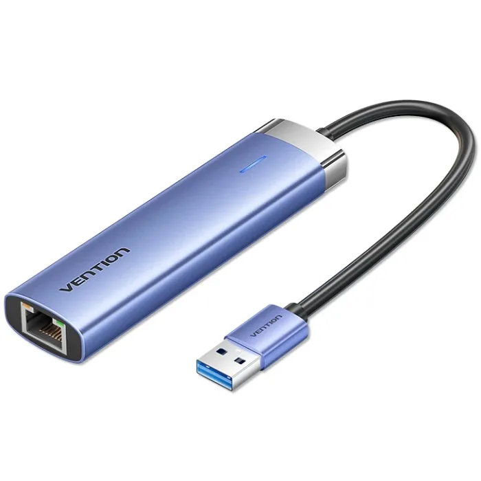 Док станція USB3.0 --> RJ45/USBx3,3.0/Type-C 10W Hub Blue Aluminum Alloy 5-in-1 Vention