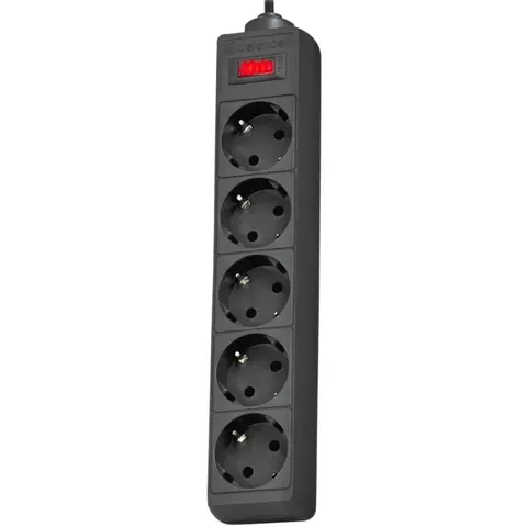 Power filtr 3.0м Defender ES3, 5 розеток, вимикач, чорний