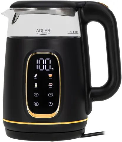 Електрочайник Adler AD 1305 black gold 1850-2200Вт/ 1.7л/ скло/ встановлення температури/
