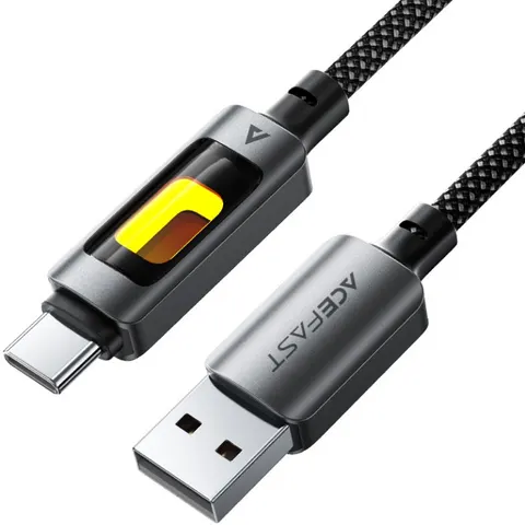 Кабель USB 2.0 AM-Type-C M, 1.2 м, 60W C21-04, aluminum alloy, color indicator, Black Acefast