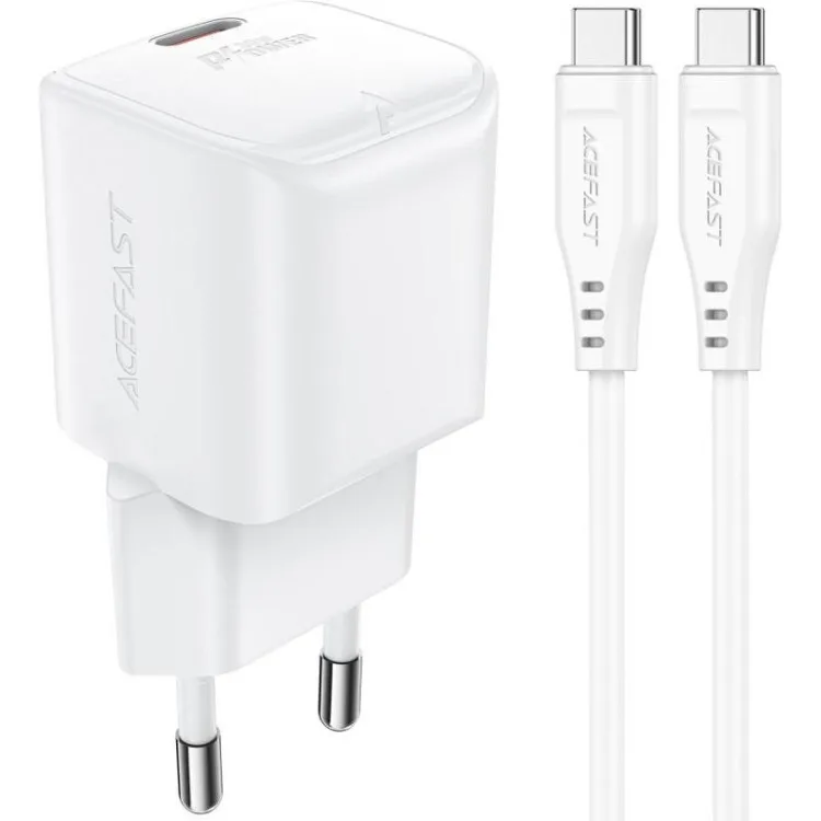 Зарядний пристрій 1xUSB-C 30W Gan A77 mini + USB-C cable Fast Charger White Acefast