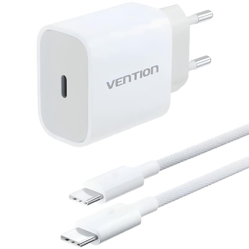 Зарядний пристрій 1xUSB-C 20W + USB-C cable М-М White Vention