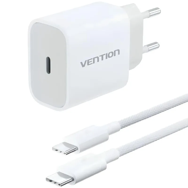 Зарядний пристрій 1xUSB-C 20W + USB-C cable М-М White Vention