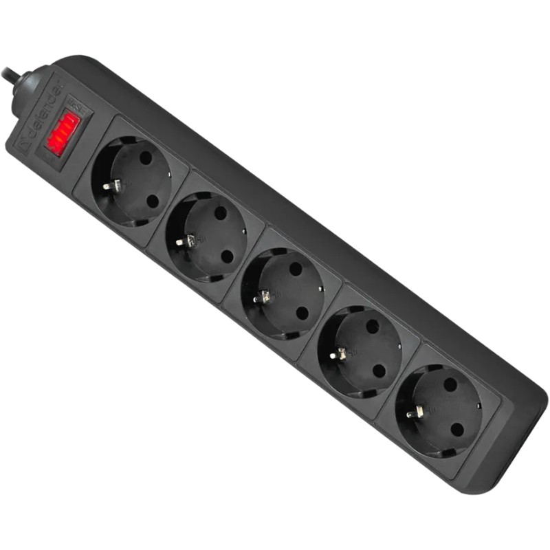 Power filtr 1.8м Defender ES1.8, чорний, 5 розеток, з вимикачем
