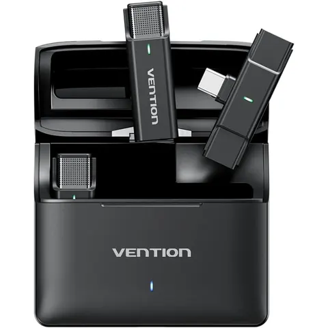 Бездротовий подвійний петличний мікрофон Vention USB-C 2-Pack Wireless Lavalier with Charging Case