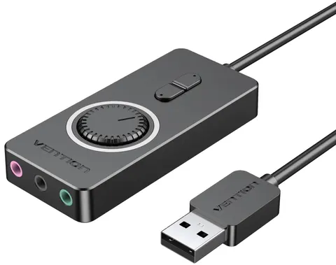 Звукова карта USB AUX jack, 3*TRS (Mic + Ear) 0.15m Volume Control чорна