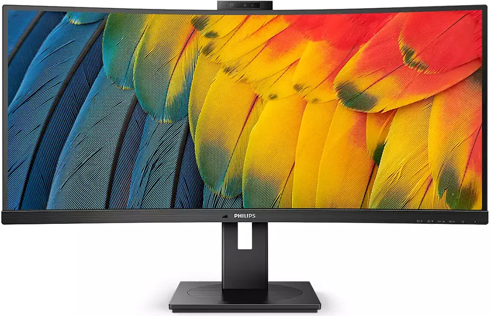 TFT 34" Philips 34B1U5600CH, WQHD, VA, 100Гц, вигнутий, HDMI, DP, USB-C, RJ-45, USB-hub, webcam, HAS