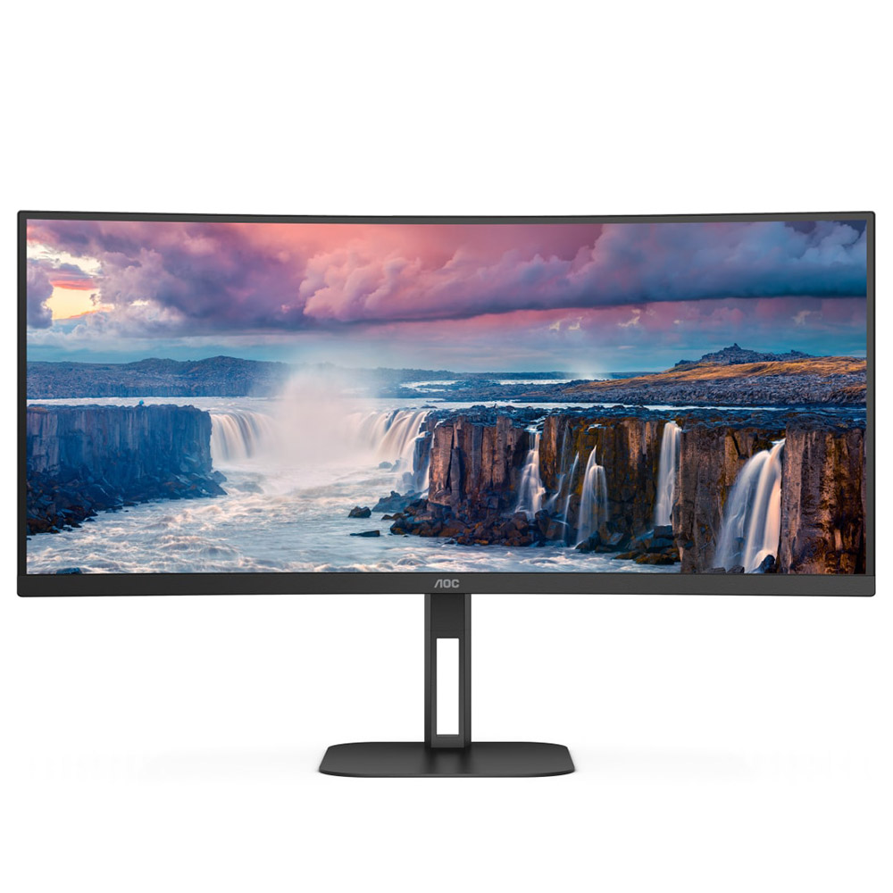 TFT 34" AOC CU34V5C/BK, WQHD, VA, 100Гц, 1 мс, вигнутий, HDMI, DP, USB-C, USB-hub, колонки, чорний