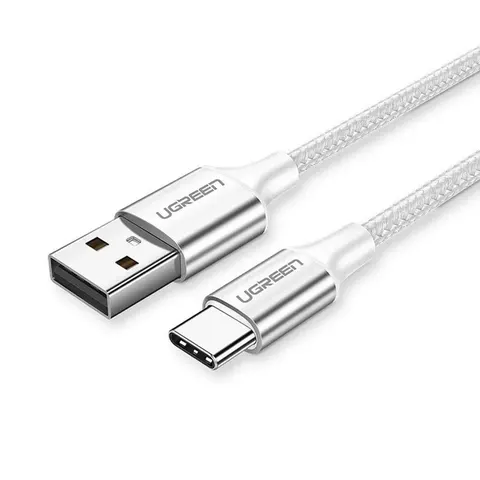 Кабель USB 2.0 AM-Type-C M, 3 м, 60W Nickel Plating Aluminum Braid білий, US288 UGREE