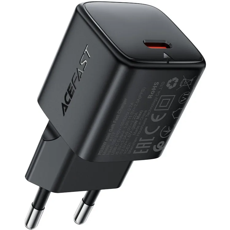 Зарядний пристрій 1xUSB-C 20W Gan A117 mini Fast Charger Black Acefast