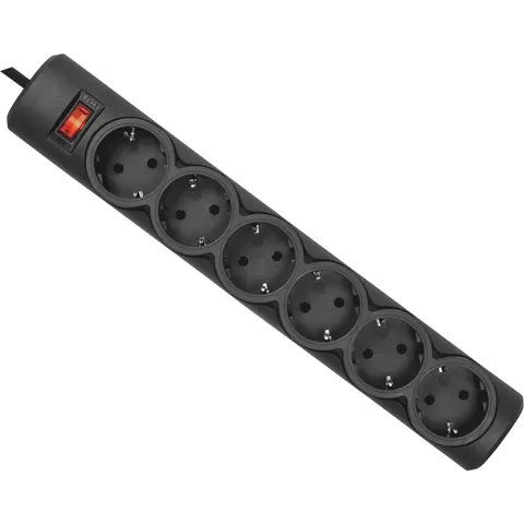Power filtr 3.0м Defender DFS153, чорний, 6 розеток, з вимикачем