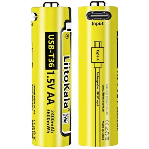Акумулятор AA 2400 mAh/3600 mWh, 1.5V Li-ion, вбуд зарядне USB (Type-C), LiitoKala
