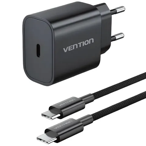 Зарядний пристрій 1xUSB-C 20W + USB-C cable М-М  Black Vention