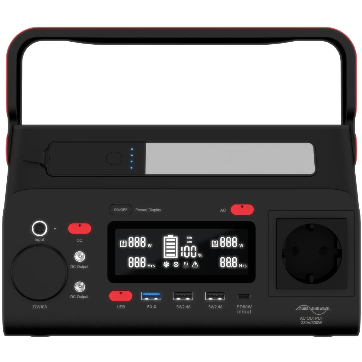 Зарядна станція Energizer 300Вт (293Вт/г) DC, Li-ion, MPPT, QI-10W, USB-C PD 60Вт, ліхтар