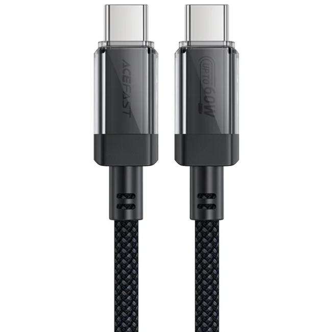 Кабель USB 2.0 Type-C M-M, 1.2 м, 60W stainless steel Black, C12-03 Acefast
