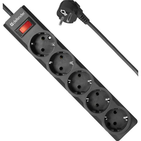 Power filtr 5,0м Defender ES largo, 5 розеток, чорний