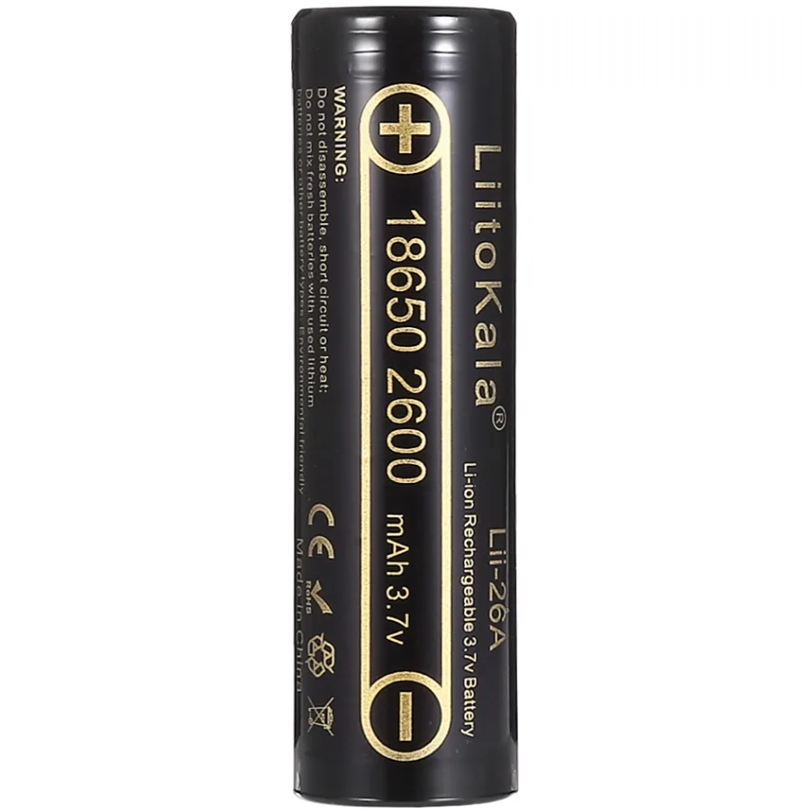Акумулятор 18650 LiitoKala, Lii-26A, 2600mAh, 3.7V li-ion battery, 1 pcs,