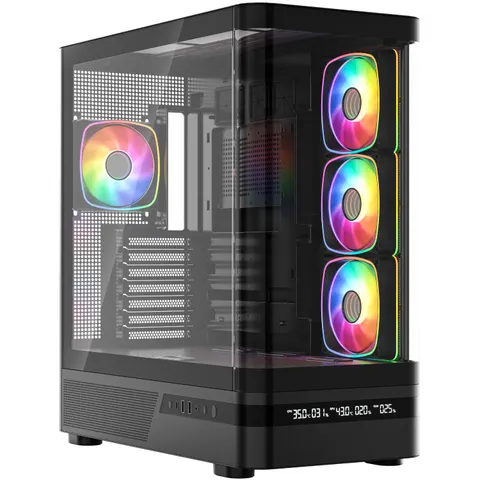 Корпус Modecom VOLCANO AQ200 ARGB MIDI FRONT LCD, 4x120mm fans BLACK без БЖ ATX