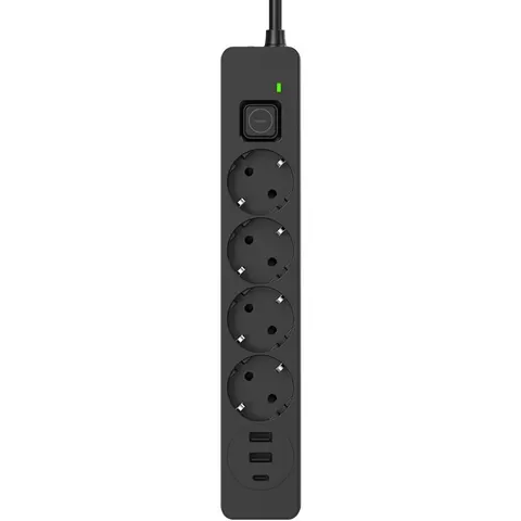 Мережевий фільтр-подовжувач СolorWay 4 розетки/3USB (2USB-A + 1 TYPE-C) (24W) Black 2M