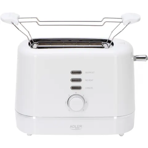 Тостер Adler AD 3224 white 850Вт/ 2 відділення/7 режимів підсмажування/розморожування/підігрів булок