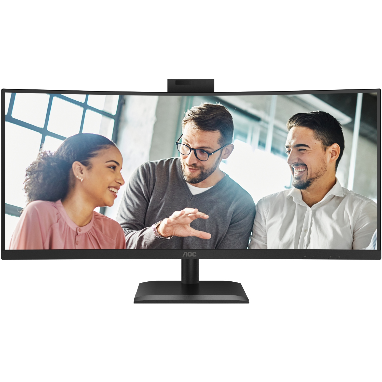 TFT 34" AOC CU34E4CW, WQHD, VA, 120Гц, вигн., 2xHDMI, DP, USB-C, RJ-45, USB-hub,cam,HAS, кол.,чорний