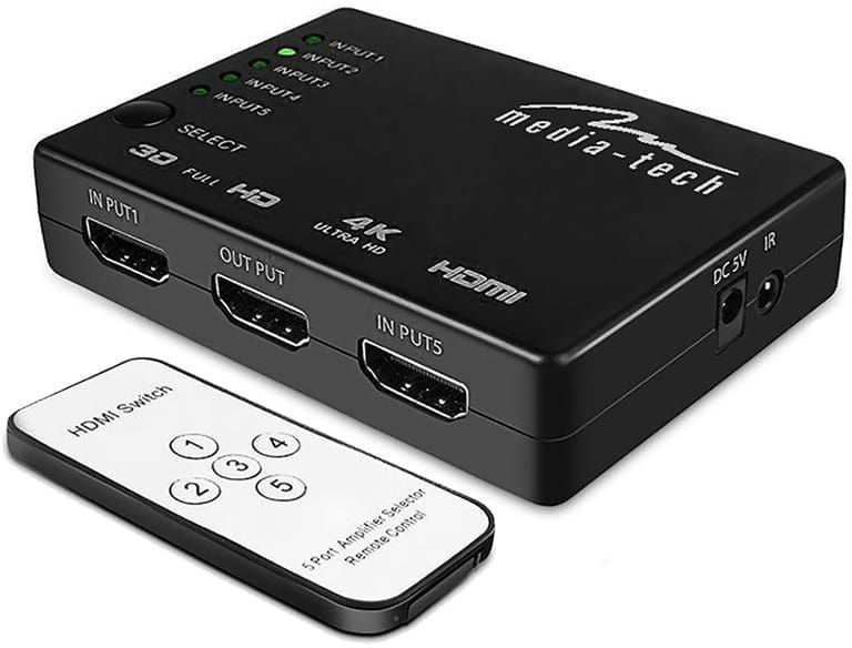 Комутатор HDMI 5xports HDMI switch, remote controlled, 4K resolution support Media-Tech