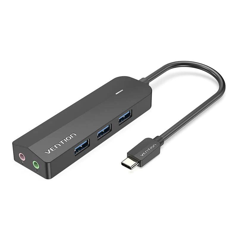 Хаб USB 3.1 Type-C -> 3xUSB 3.0/MicroUSB/3.5mm Sound Adapter чорний Vention