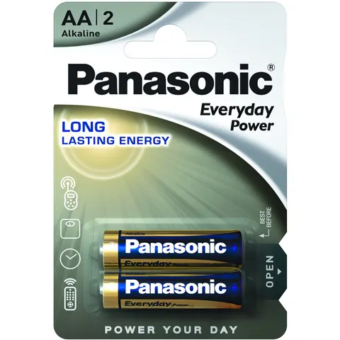 Батарейка AA, 1.5V, EVERYDAY POWER лужна, Panasonic, блістер, 2 шт.