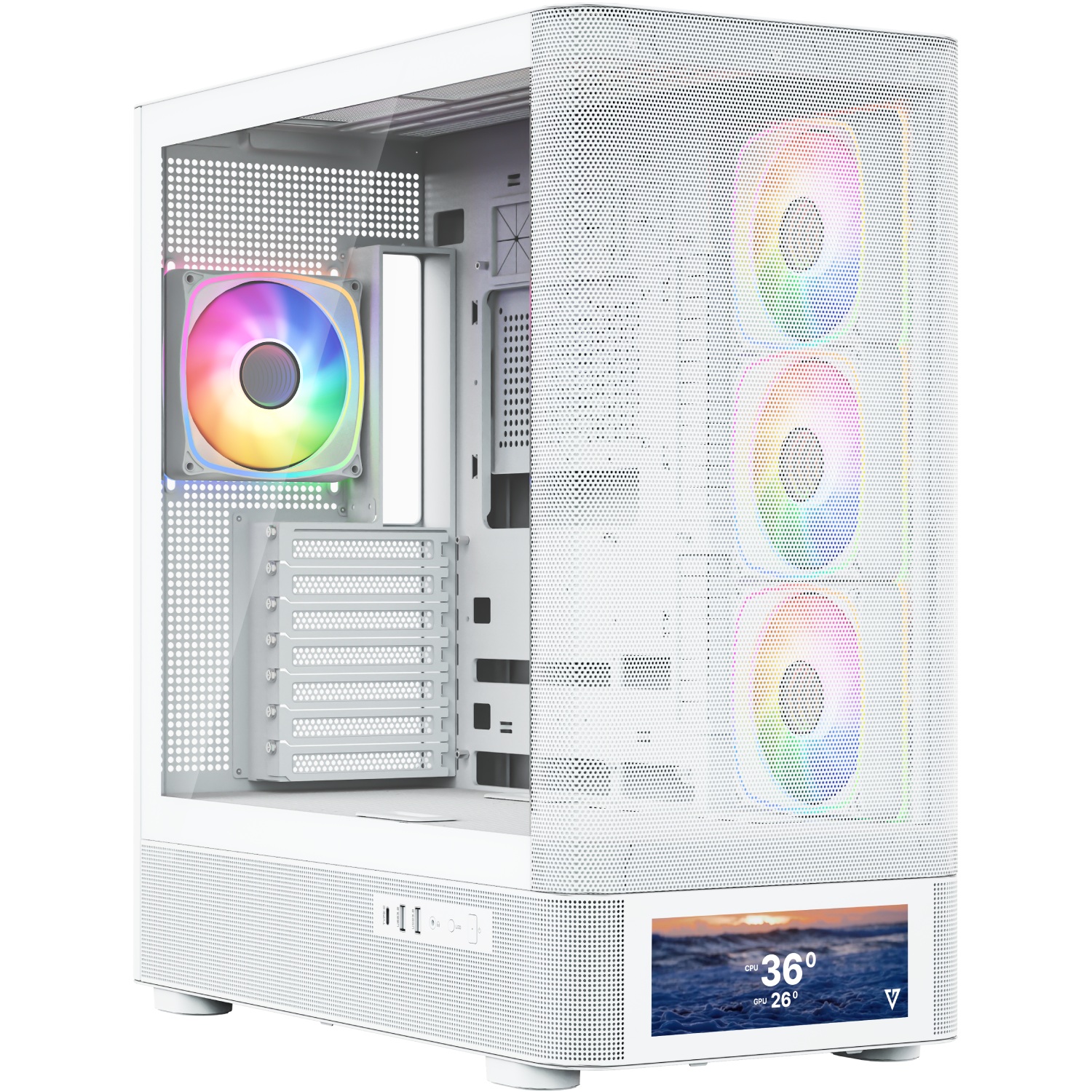 Корпус Modecom VOLCANO AQ500 ARGB MIDI FRONT LCD 6,2”, 4x120mm fans WHITE без БЖ ATX