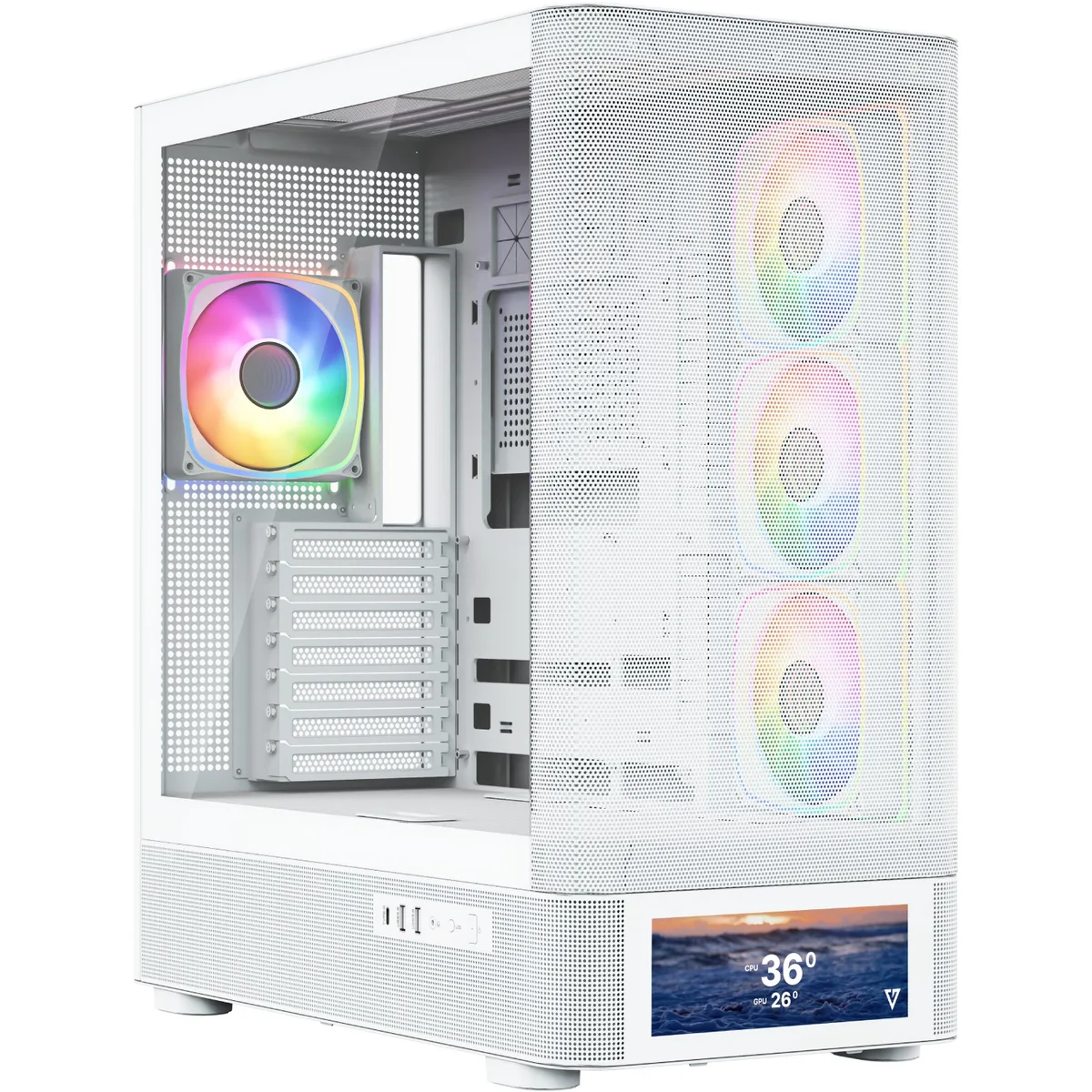 Корпус Modecom VOLCANO AQ500 ARGB MIDI FRONT LCD 6,2”, 4x120mm fans WHITE без БЖ ATX