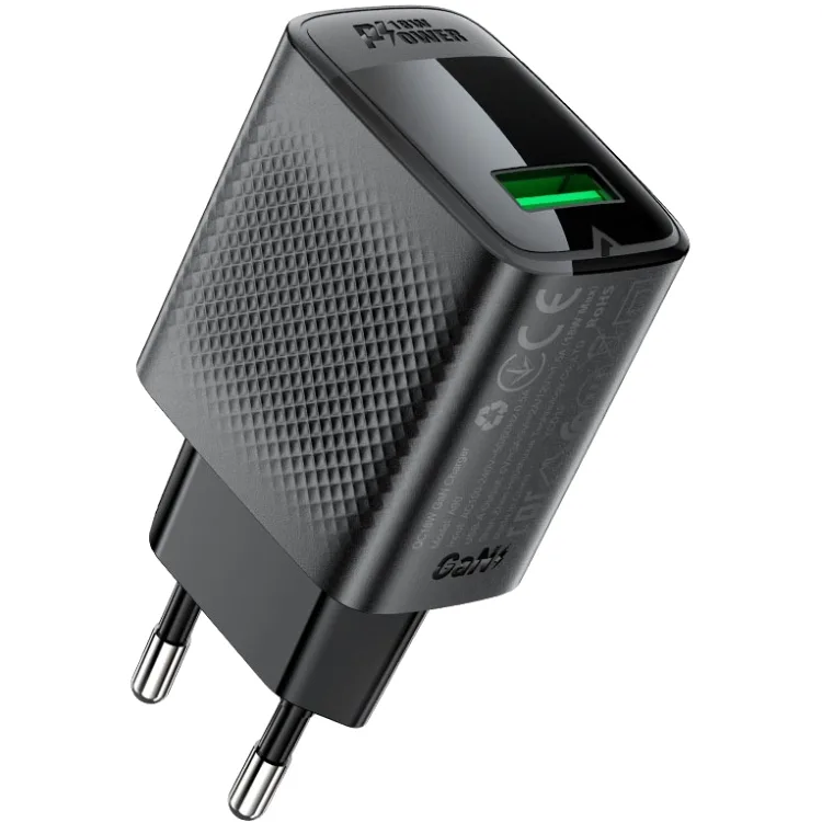 Зарядний пристрій 1xUSB-A 18W + Type-C cable A90 Fast Charger Black Acefast
