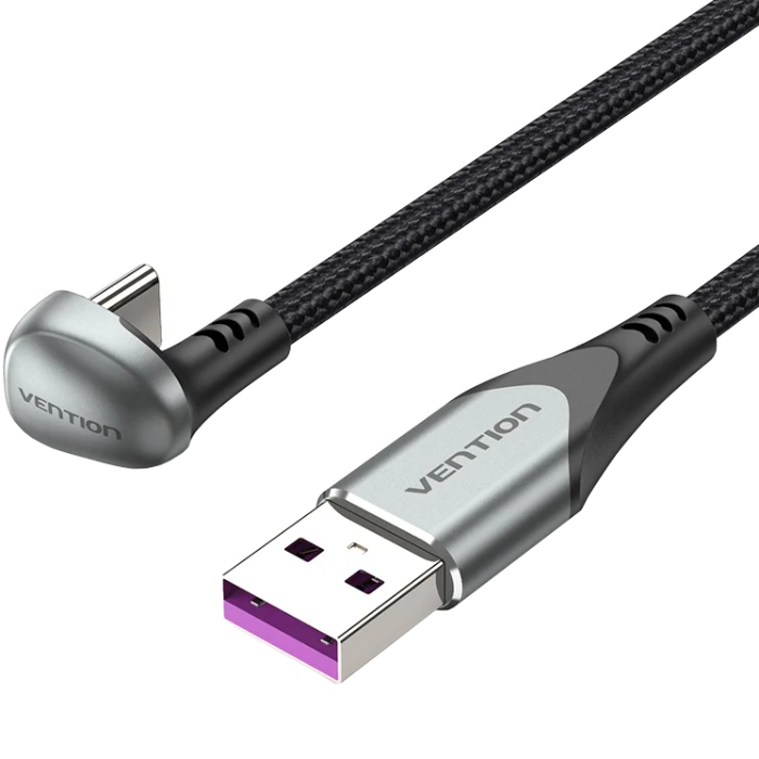 Кабель USB 2.0 AM-Type-C M, 1.5м 66W aluminum alloy, 180° U-Shaped Vention