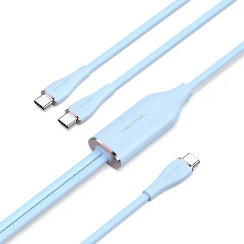 Кабель USB 2.0 Type-C M - 2хType-C M Y-Splitter 1.5м 100W Blue Silicone Type Vention
