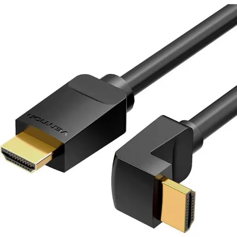 Кабель HDMI M - M, 1.5м, V2.0, 4K 60Гц, кут 90°,  PVC, чорний Vention