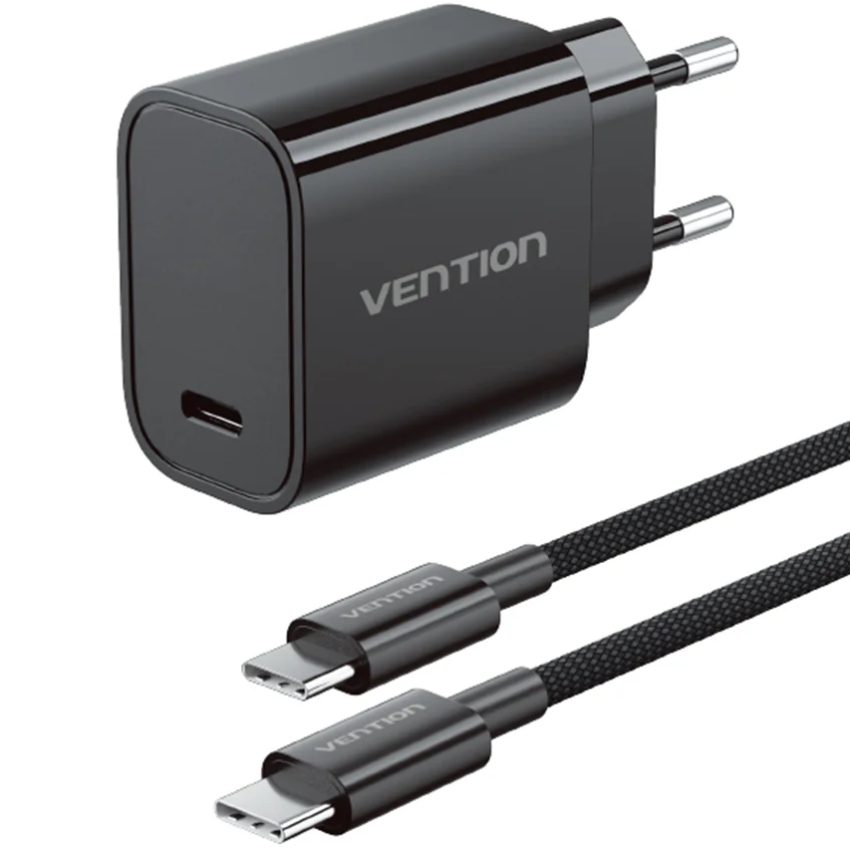 Зарядний пристрій 1xUSB-C 30W + USB-C cable М-М Black Vention