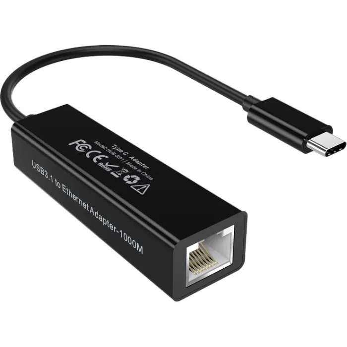 Перехідник USB 3.1 Type-C --> Ethernet RJ45 1000Mb 0,15 м, Choetech чорний