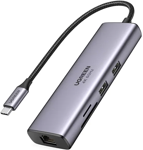 Док-станція USB3.1 Type-C --> HDMI 4K60Hz/USB 3.0x2/RJ45/SD/TF/PD 100W Ugreen CM512 Сіра