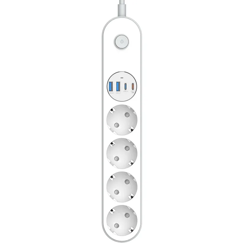 Мережевий фільтр-подовжувач СolorWay 4 розетки/4USB (Type-C 2PD20W + 2USB QC3.0) (20W) White 2M