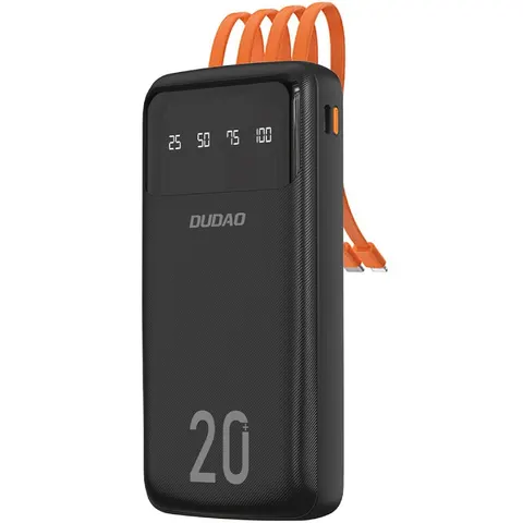 УМБ Dudao 20000mAh K6Pro+ 10W USB-A,USB-C In/Out,with USB-C/Lightning/MicroUSB/USB-A  cables Black