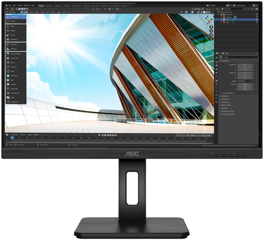 TFT 27" AOC U27P2, IPS, 4K, HDMI, DP, USB 3.2 хаб, Pivot, колонки, чорний