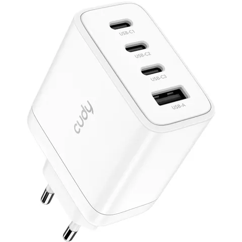 Зарядний пристрій 4xUSB 65W, (GaN, 1хUSB-C, QC+PD 3.0, вилка ЄС, для iPhone 12) , Cudy