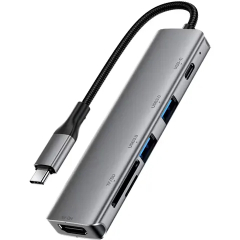 Док-станція USB3.0 Type-C --> HDMI4K@60Hz/2xUSB-A 3.0/TF/SD/USB-C 90W Hub 6-in-1 J18 Acefast